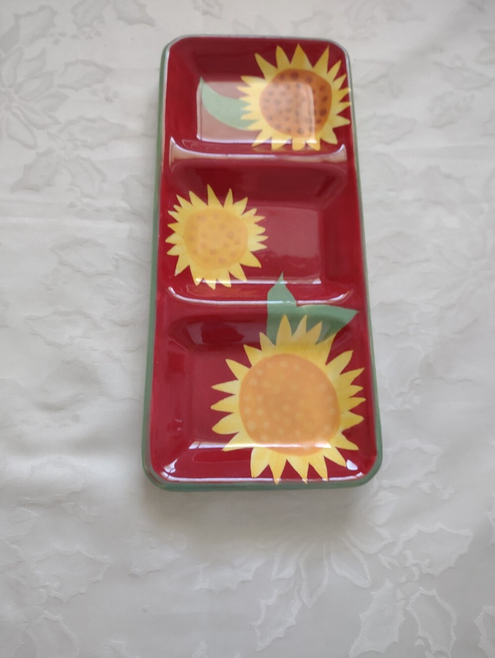 TAG Ceramics Red Yellow Sunflower Platter Divided
